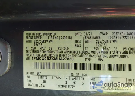 2021 Ford Escape Se Hybrid from USA, damaged, VIN 1FMCU0BZXMUA27830